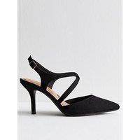 New Look Wide Fit Faux Suede Crossover Strap Pumps - Black
