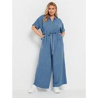 Yours Curve Chambray Wide Leg Jumpsuit