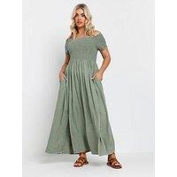 Yours Curve Shirred Bardot Chambray Dress