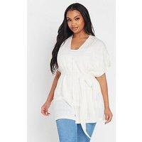 Yours Curve Edge To Edge Smiling Yarn Cardigan - Ivory