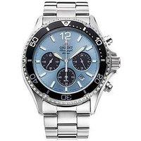 Orient Mako Iii Solar Powered Divers Chronograph Watch With A Light Blue Dial, Unidirectional Bezel In A Stainless Steel Case And Bracelet