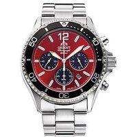 Orient Mako Iii Solar Powered Divers Chronograph Watch With A Red Dial, Unidirectional Bezel In A Stainless Steel Case And Bracelet