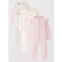 The Very Collection Baby Girl 3Pk Bear Bow Sleepsuits - Beige