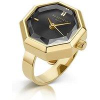 Rosefield Octagon Ring Watch Black Sunray Dial In Gold Ip.