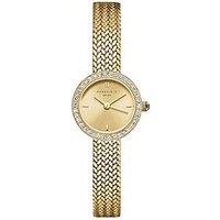 Rosefield Mini'S Round Watch With A Gold Sunray Dial Gold Ip Mesh And Stone Set Bezel