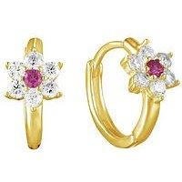 Seol + Gold 18Ct Gold Plated Sterling Silver Ruby Flower Cz Huggie Hoops