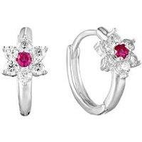 Seol + Gold Sterling Silver Ruby Flower Cz Huggie Hoops