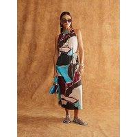 River Island Satin Sleeveless Midi Slip Dress - Blue