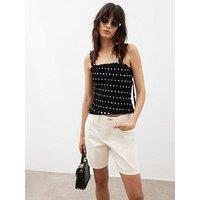 River Island Black Polka Dot Sleeveless Shirred Top - Black