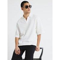 River Island Open Neck Plisse Polo Shirt - White