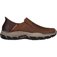 Skechers Respected Wide Fit Moc Toe Leather Casual Slip On Shoes- Brown