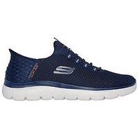 Skechers Summits Wide Fit Mesh Slip On Trainers- Navy