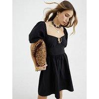 River Island Short Sleeve Poplin Trim Detail Mini Dress - Black