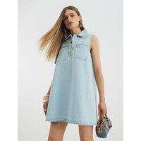 River Island Sleeveless Luna Shirt Collar Dress - Blue