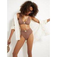 River Island Textured Shell High Waisted Bikini Briefs - Brown
