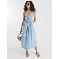 River Island Strappy Waisted Midi Sun Dress - Blue