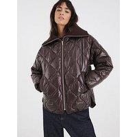 River Island Rib Collar Liner Jacket - Brown