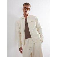 River Island Long Sleeve Textured Smart Overshirt - Off White