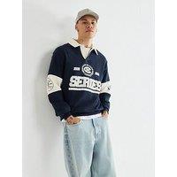 River Island Rugby Polo Sweatshirt - Navy