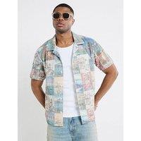 River Island Japanese Scenic Print Graphic Crochet Shirt - Multi