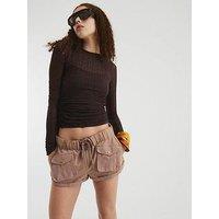 River Island Long Sleeve Zig Zag Mesh Top - Brown