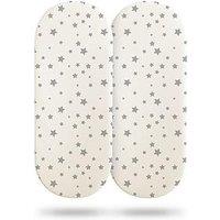 Silentnight Safe Nights 2 X Pack 100% Cotton Moses Basket Fitted Sheets - 74Cm X 28Cm (Grey Stars)