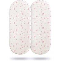 Silentnight Safe Nights 2 X Pack 100% Cotton Moses Basket Fitted Sheets - 74Cm X 28Cm (Pink Stars)