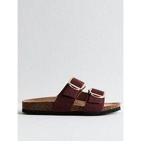 New Look Burgundy Faux Suede Buckled Strap Sandals - Red