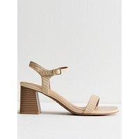 New Look Cream Raffia And Faux Leather Heeled Sandals
