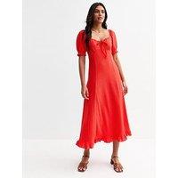 New Look Square Neck Crinkled Jersey Midi Dress - Red