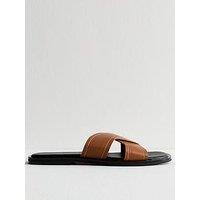 New Look Tan Faux Leather Crossover Strap Mule Sandals - Brown