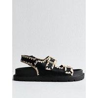 New Look Black Whipstitched Faux Leather Sandals