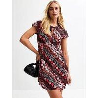 New Look Floral And Tomato Print Crepe Mini Dress - Black