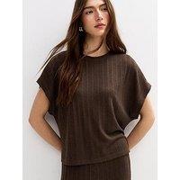 New Look Dark Brown Textured Pointelle Relaxed T-Shirt