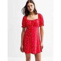 New Look Polka Dot Square Neck Mini Dress - Red