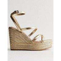 New Look Gold Faux Leather Metallic Strap Wedge Sandals