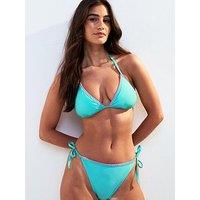 New Look Bright Blue Blanket Stitch Trim Halterneck Bikini Top