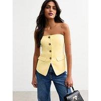 New Look Light Yellow Button Front Bandeau Waistcoat