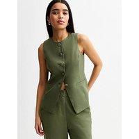 New Look Crew Neck Linen Blend Waistcoat - Khaki