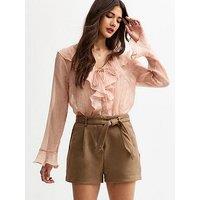 New Look Tan Belted Faux Suede Shorts - Brown