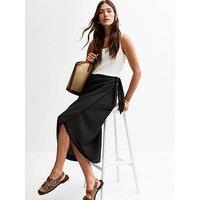 New Look Black Crinkled Wrap Midi Skirt
