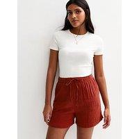New Look Rust Textured Drawstring Waist Shorts - Red