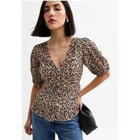 New Look Brown Leopard Print V-Neck Top