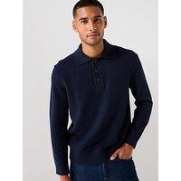 Selected Homme Jakob Long Sleeve Relaxed Fit Polo Shirt - Navy