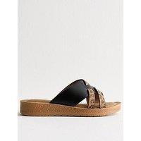 New Look Wide Fit Faux Leather Woven Strap Sandals - Leopard Print