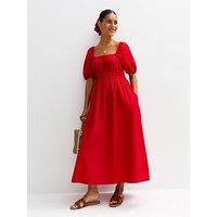 New Look Broderie Anglaise Sleeve Smock Midi Dress - Red