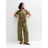 New Look Khaki Short Sleeve Belted Jumpsuit