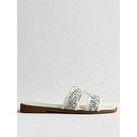 New Look Off White Embellished Strap Cutout Mules - Cream