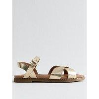 New Look Wide Fit Metallic Faux Leather Crossover Strap Sandals - Gold