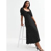 New Look Crinkled Patterned Midi Dress - Black